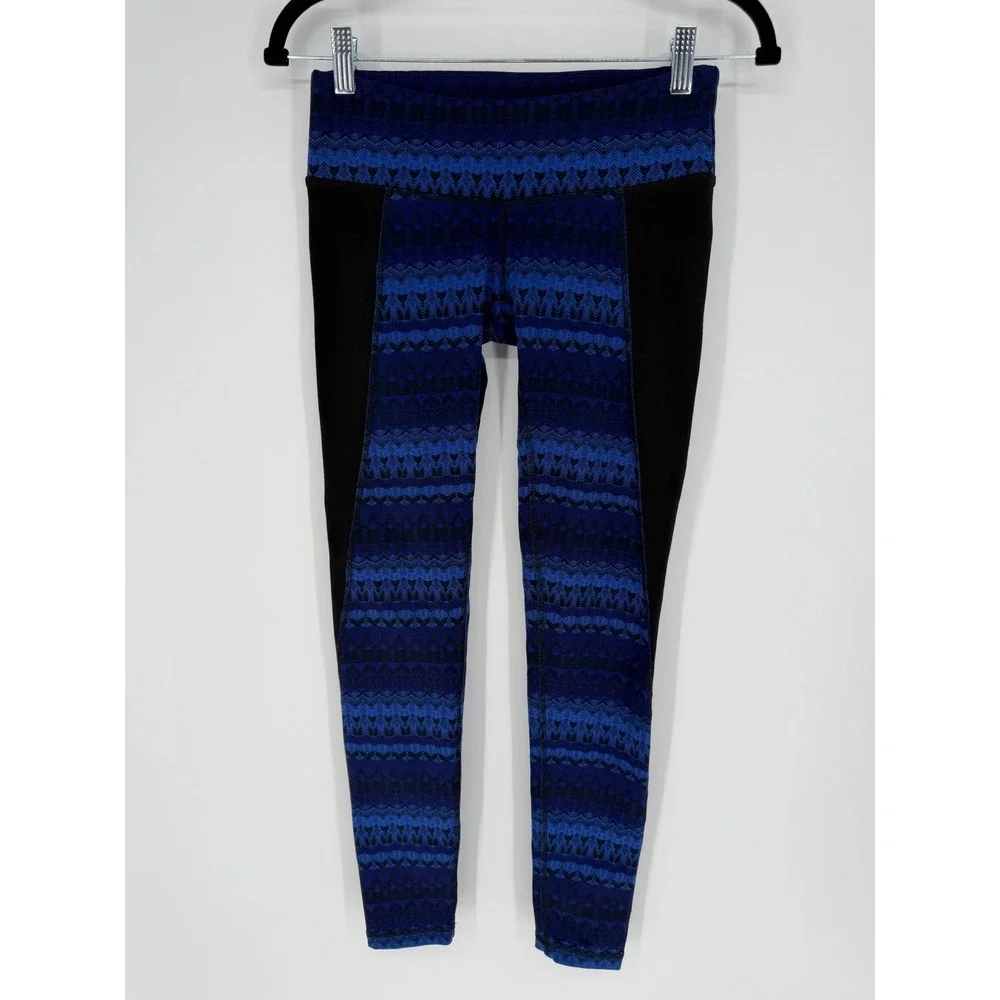 ALO YOGA ILLUSION 3 LEGGINGS ARCTIC ROYALTY & BLACK BEST FOR SMALL WORKOUT YOGA